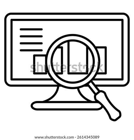 Grovers Algorithm icon represented by monitor, chart, magnifying glass Line style.
