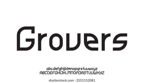 Grovers, Vetor de fonte abstrata moderna e alfabeto. Fonte de tecnologia geométrica. Letras e números modernos de design futurista. Fonte de vetor para o logotipo.
