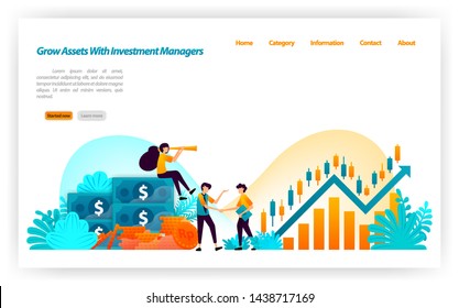 grow asset of financial investors with market investment choices with finance and investment managers. money to stock. vector illustration concept for landing page, ui ux, web, mobile app, banner, ads