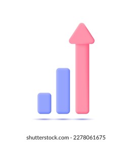 Gráfico de crecimiento, gráfico de crecimiento de beneficios, ingresos, inversión. Diseño 3d realista al estilo de las caricaturas plásticas. Icono aislado en fondo blanco. Ilustración vectorial moderna.