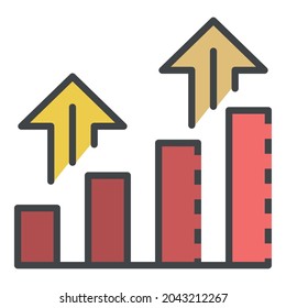 Grow up chart icon. Outline grow up chart vector icon color flat isolated on white