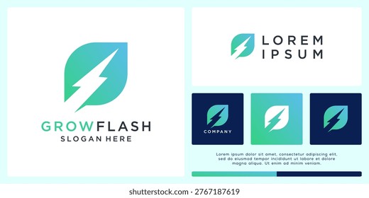 Grow flash logo design template with leaf