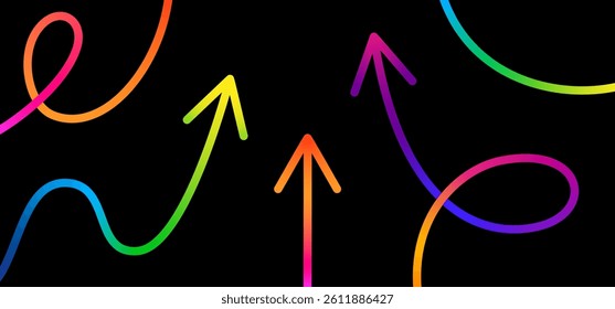 Grow Up Gradient Arrows. Abstract Background with Neon Color Lines. Vector Pattern with Rainbow Arrows - Business Design Concept