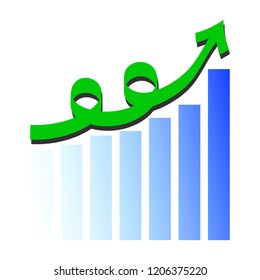 grow graphic, business graph, green graphic with rising  arrow,  business, isolated on white, stock vector illustration.