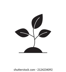 grow green leaves plant icon in black flat glyph, filled style isolated on white background