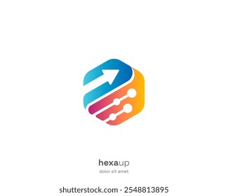 Hexágono de crecimiento con logo de tecnología de flecha