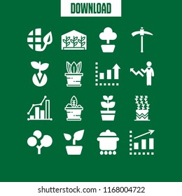 grow icon. 16 grow vector set. sales symbol of up arrow and a businessman, ecology, pot and plant icons for web and design about grow theme