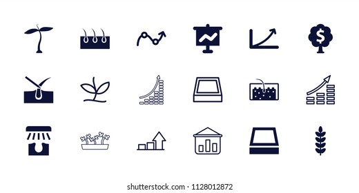 Grow icon. collection of 18 grow filled and outline icons such as plant, shave hair in skin, hair, square plant pot, graph, money tree. editable grow icons for web and mobile.