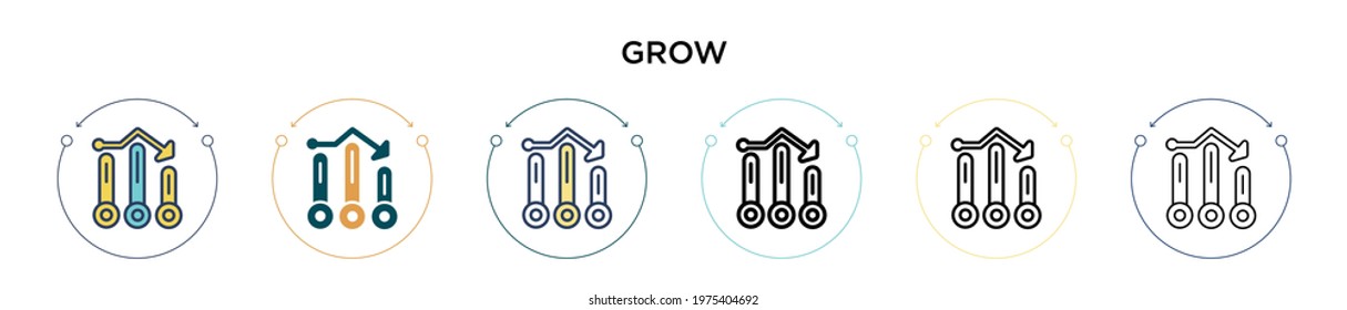 Grow icon in filled, thin line, outline and stroke style. Vector illustration of two colored and black grow vector icons designs can be used for mobile, ui, web