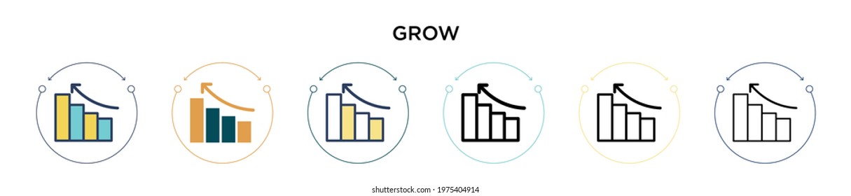 Grow icon in filled, thin line, outline and stroke style. Vector illustration of two colored and black grow vector icons designs can be used for mobile, ui, web