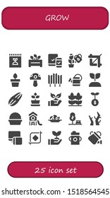 grow icon set. 25 filled grow icons.  Simple modern icons about  - Fertilizer, Flowerpot, Responsive, Plant, Crop, Plants, Mushroom, Wheat, Watering can, Growing plant, Seed, Planting