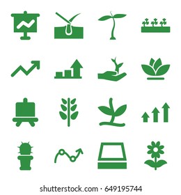 Grow icons set. set of 16 grow filled icons such as plant, board, shave hair in skin, flower, sprout plants, cactus, square plant pot, graph, plant on hand