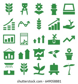 Grow icons set. set of 25 grow filled icons such as plant, arrow up, board, no hair in skin, hair removal, flower pot, flower, seed bag, cactus, square plant pot, graph