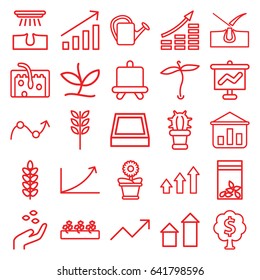 Grow icons set. set of 25 grow outline icons such as plant, hand with seeds, arrow up, board, shave hair in skin, hair removal, watering can, flower pot, sprout plants