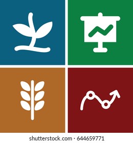 Grow icons set. set of 4 grow filled icons such as graph, plant, wheat