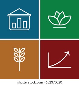 Grow icons set. set of 4 grow outline icons such as flower, graph, wheat