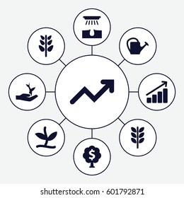 grow icons set. Set of 9 grow filled icons such as hair removal, watering can, plant, graph, plant on hand, money tree
