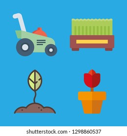 grow icons set with grass, gardening and plant vector set