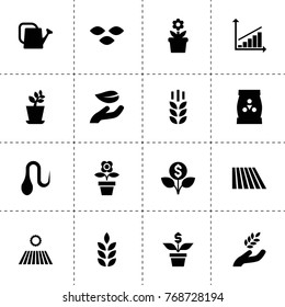 Grow icons. vector collection filled grow icons. includes symbols such as wheat, field, seeds, harvest, plant, leaf in hand, watering can. use for web, mobile and ui design.