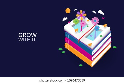 Grow with it. 3d book concept for background, print, web template, posters etc. EPS10