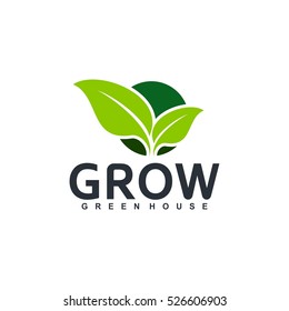 Grow leaf logo, green logo vector, greenhouse logo abstract.