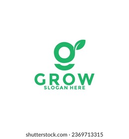 Grow logo design lettering vector template, letter G with leaf logo vector