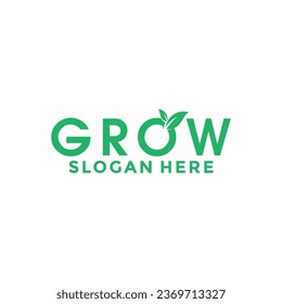 Grow logo design lettering vector template, letter O with leaf logo vector