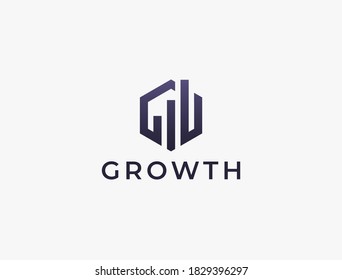 Grow up logo design.  Success, finance, growing graph vector logotype template.