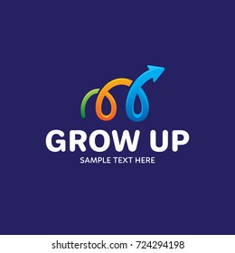 Grow Up Logo Design Template. Vector Schedule Logotype Illustration. Graphic Colorful Arrow Icon For Statistic Company. Modern Chart Symbol Sign Isolated On Background. Progress Metric Label Analytics