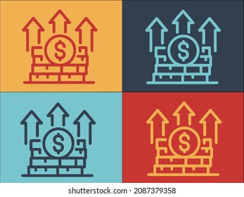 Plantilla de logotipo de pila de dinero para crecer, icono plano simple de dinero, inversión, pila