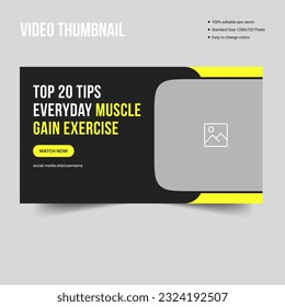 Grow muscle training video tips thumbnail web banner template design, fully editable vector eps 10 file format