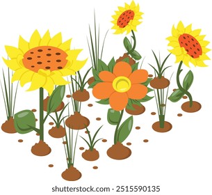 Grow nectar-rich flowers to feed bees and butterflies isometric concept, cornfield flowers vector icon design, Lawn and Gardening symbol, Farm and Plant sign, agriculture and horticulture equipment