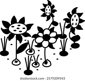 Grow nectar-rich flowers to feed bees and butterflies isometric outline concept, cornfield flowers vector icon design, Lawn and Gardening symbol, Farm and Plant sign, agriculturehorticulture equipment