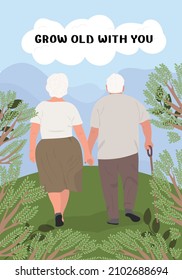 Grow old with you. Greeting card. Vector illustration.