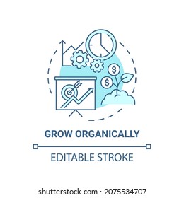 Grow organically blue concept icon. Starting social entrepreneurship abstract idea thin line illustration. Company growth and development. Vector isolated outline color drawing. Editable stroke