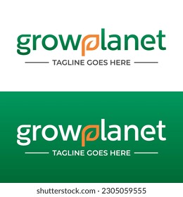 grow planet logo vector, logo for regenerative consultancy grow, Grow logo design lettering vector template, financial growth leaves logo design vector