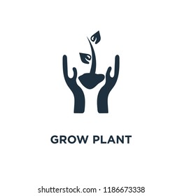 Grow plant icon. Black filled vector illustration. Grow plant symbol on white background. Can be used in web and mobile.