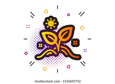 Grow plant leaf sign. Halftone circles pattern. Leaves icon. Environmental care symbol. Classic flat grow plant icon. Vector