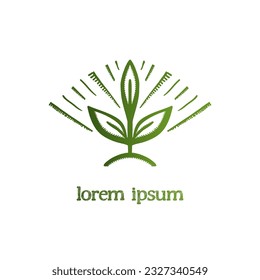 Crecer el concepto de logotipo vectorial vegetal con rayas, cultivar símbolo de brote