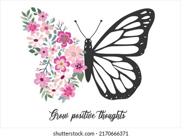 grow positive butterfly vector hand drawn design