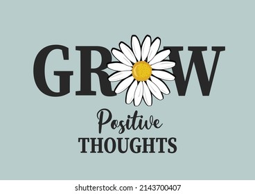 GROW positive thoughts daisy vector hand drawn