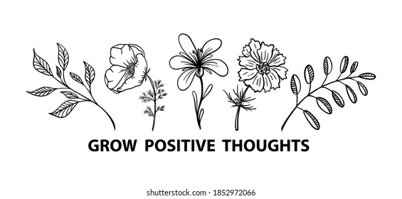 Grow Positive Thoughts Flower Vector Print For Shirt 