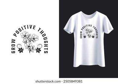 Grow Positive Thoughts Tee, Floral T-shirt, Bohemian Style Shirt, Women's Graphic T-shirt, Butterfly Shirt, Trending Right Now,  Love Tee