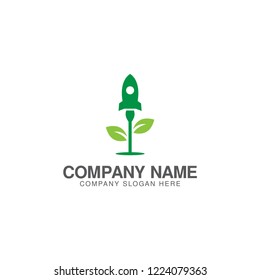 Grow rocket green logo design vector template