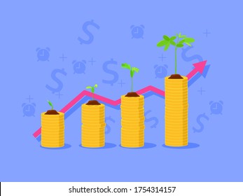 Grow savings concepts. Ready crops and money to grow Vector illustration