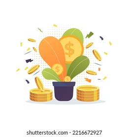 Grow a tree with coins.profit, income, make money, financial success, investment concept