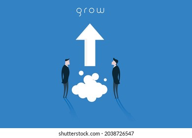 concepto de vector de crecimiento - dos empresarios mirando fijamente a la flecha de inicio para subir.concepto de minimalismo