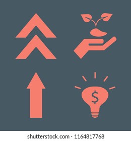 grow vector icons set. with up arrow, hand sprout and money ideas in set