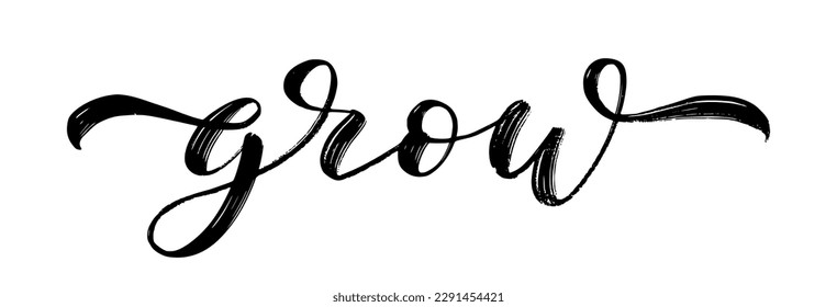 GROW word hand drawn brush calligraphy. Black text Grow on white background. Grow script calligraphy word. Vector illustration. Text design print for banner, tee, t-shirt