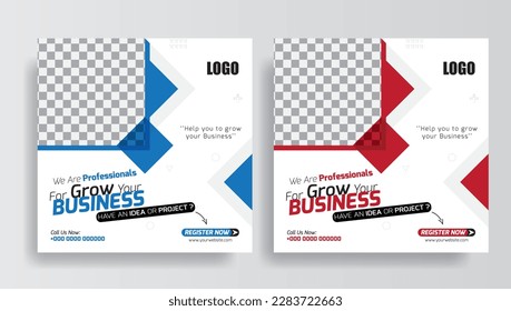 Grow your Business banner for social media template design, Commercial using banner design, hiring job vacancy social media post.